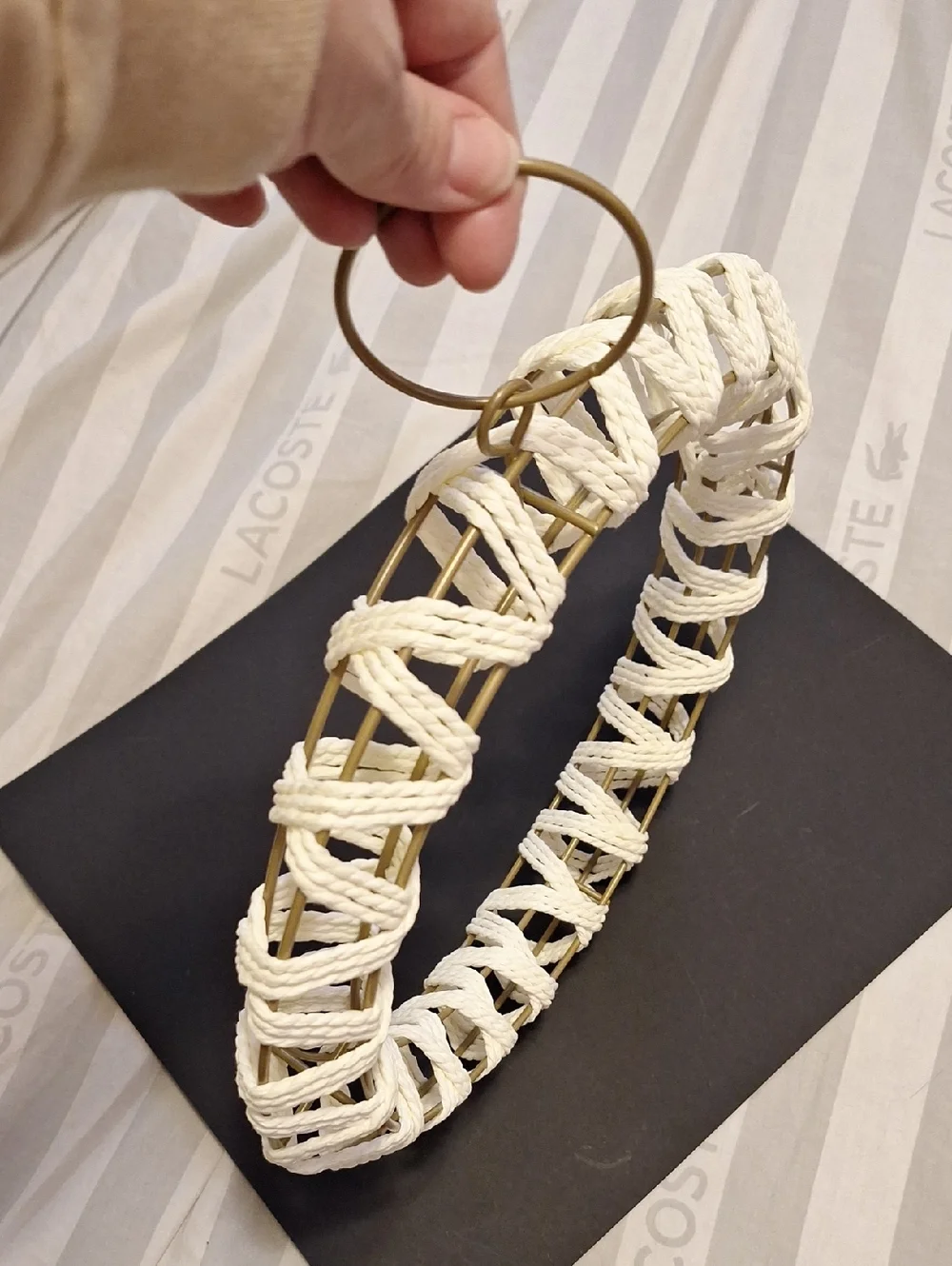 Cream and Brass Braided Holiday Wreath - Decorative Wall Accent